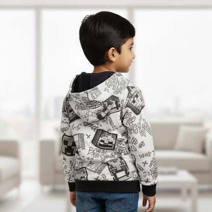Grey Cubes kids All over printed Hood