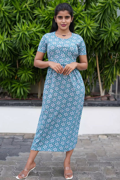 Zipless Feeding Maternity Wear without Puff Sleeve Gray Green Star