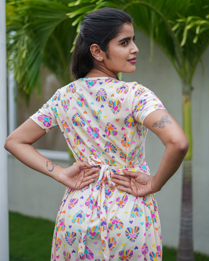 Women’s Printed White Multi Heart & Red Eye Maxi Dress Combo