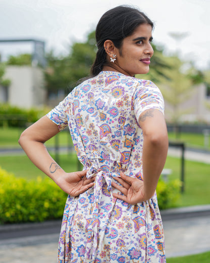 Red Butterfly & Halfwhite Purple Floral Printed Maxi Dress Combo for Women