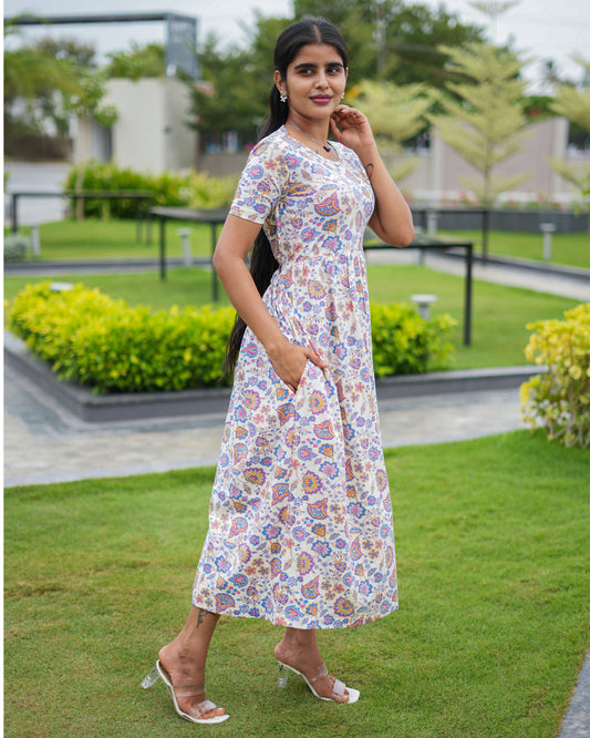 Red Butterfly & Halfwhite Purple Floral Printed Maxi Dress Combo for Women