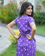 Zipless Feeding Maternity Wear without Puff Sleeve Purple White heart
