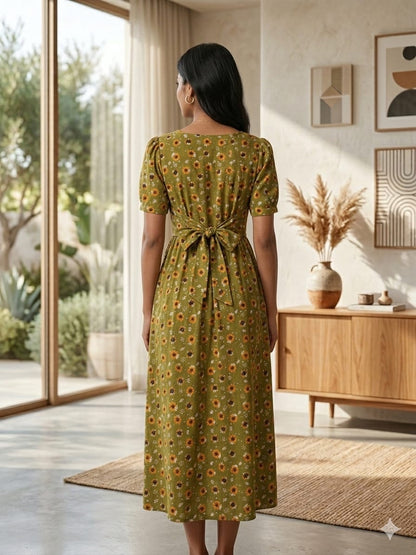 Feeding Wear with Puff Sleeve Green Sunflower 47 inches