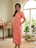 Capri Feeding Wear with Puff Sleeve Orange Sunflower
