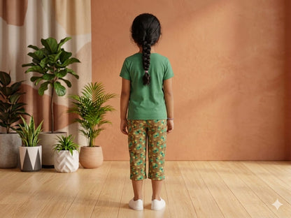 Green Butterfly  Girls casual capri set