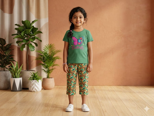 Green Butterfly  Girls casual capri set