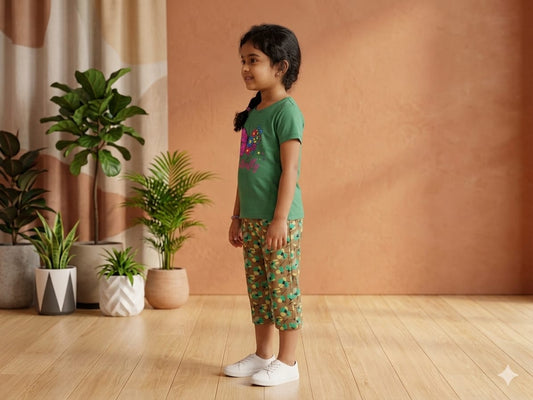 Green Butterfly  Girls casual capri set