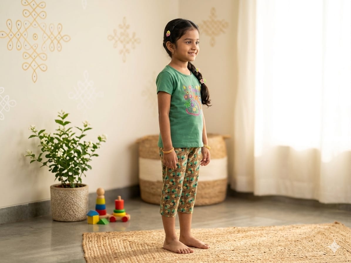 Green heart Girls casual capri set