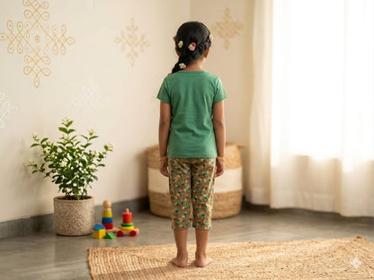 Green heart Girls casual capri set
