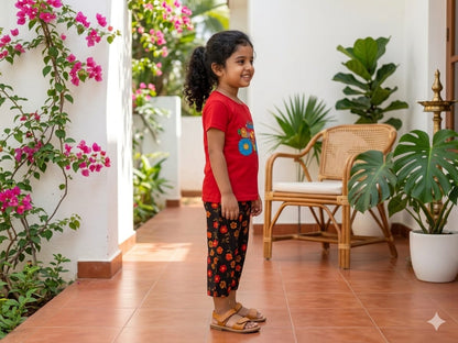Red Cycle daisy Girls casual capri set