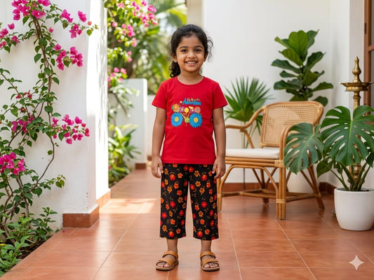 Red Cycle daisy Girls casual capri set
