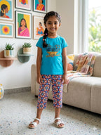 Blue wild heart Girls casual capri set