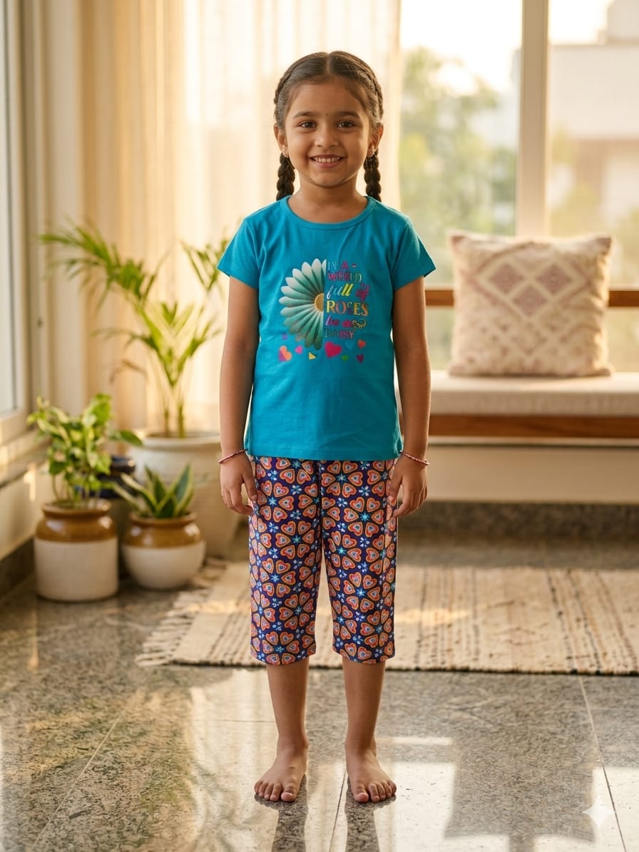 Girls Co ord Set Sea Green Daisy