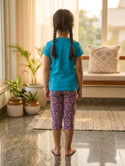 Girls Co ord Set Sea Green Daisy