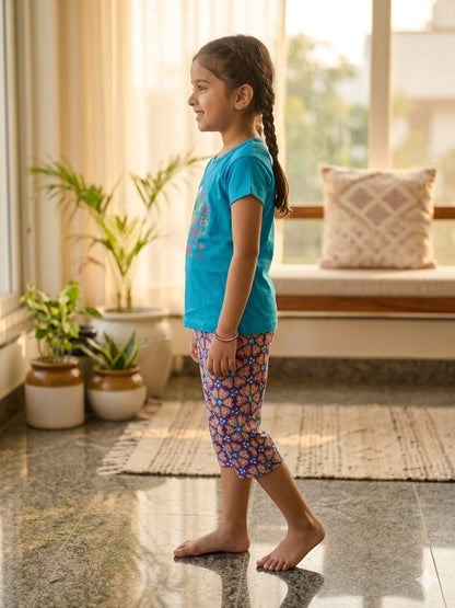 Girls Co ord Set Sea Green Daisy