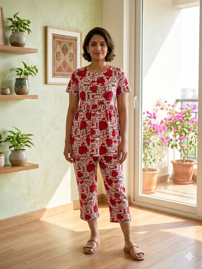 Pink red Heart  Peplum Co oords NF