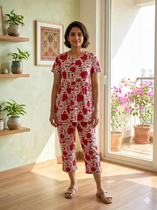 Pink red Heart  Peplum Co oords NF