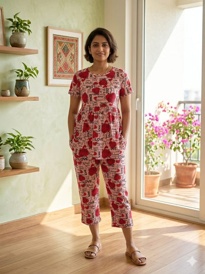 Pink red Heart  Peplum Co oords NF