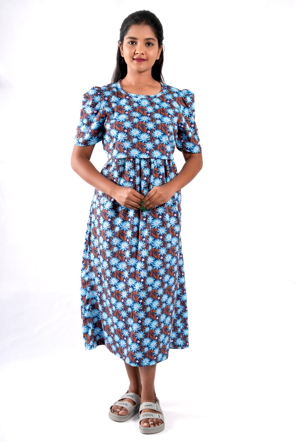 Capri Feeding Wear with Puff Sleeve Blue Brown