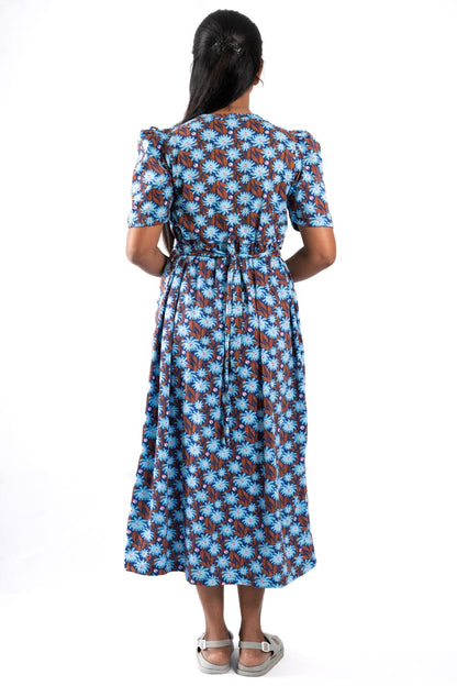 Capri Feeding Wear with Puff Sleeve Blue Brown