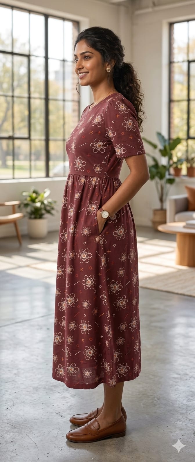 Zipless Feeding Maternity Wear with Puff Sleeve Choco White