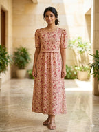 Zipless Feeding Maternity Gown Mustard Floral - Puff sleeve 52 inches
