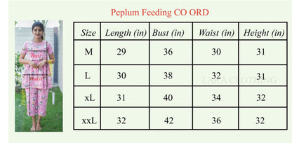 Peplum Feeding Zipless Co-ords Pink baby foot