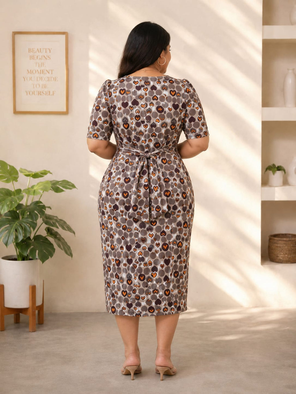 Feeding Wear with Puff Sleeve Grey Dot 47 inches