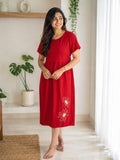 Capri Feeding Wear with Puff Sleeve Plain Red petals
