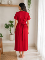 Capri Feeding Wear with Puff Sleeve Plain Red petals