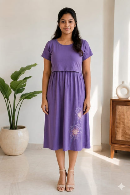Capri Feeding Wear with Puff Sleeve Plain Lavendar daisy