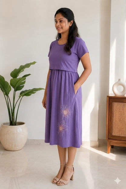 Capri Feeding Wear with Puff Sleeve Plain Lavendar daisy