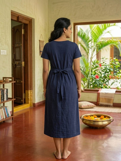 Capri Feeding Wear with Puff Sleeve Plain Navy Peacock