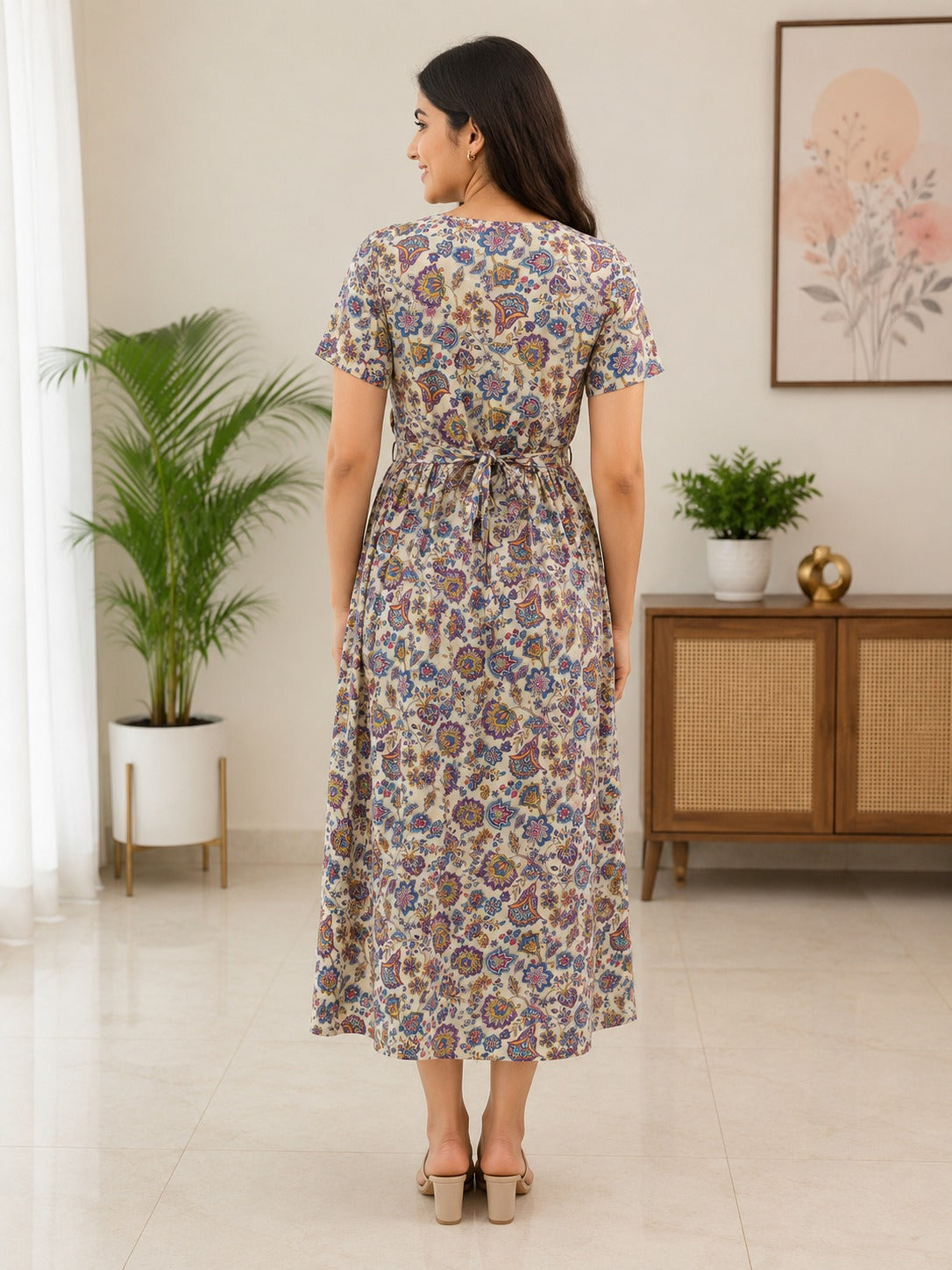 Zipless Feeding Maternity Wear without Puff Sleeve Half White Purple