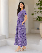 Zipless Feeding Maternity Wear without Puff Sleeve Purple White Star