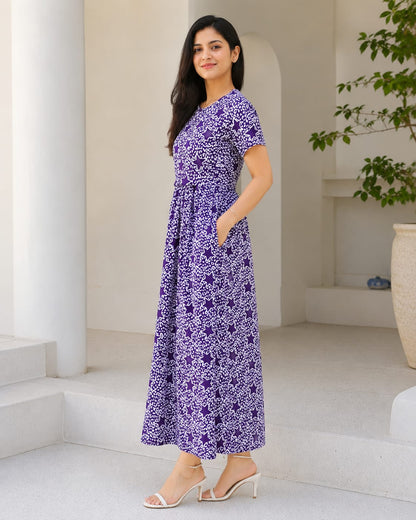 Zipless Feeding Maternity Wear without Puff Sleeve Purple White Star