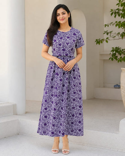 Zipless Feeding Maternity Wear without Puff Sleeve Purple White Star