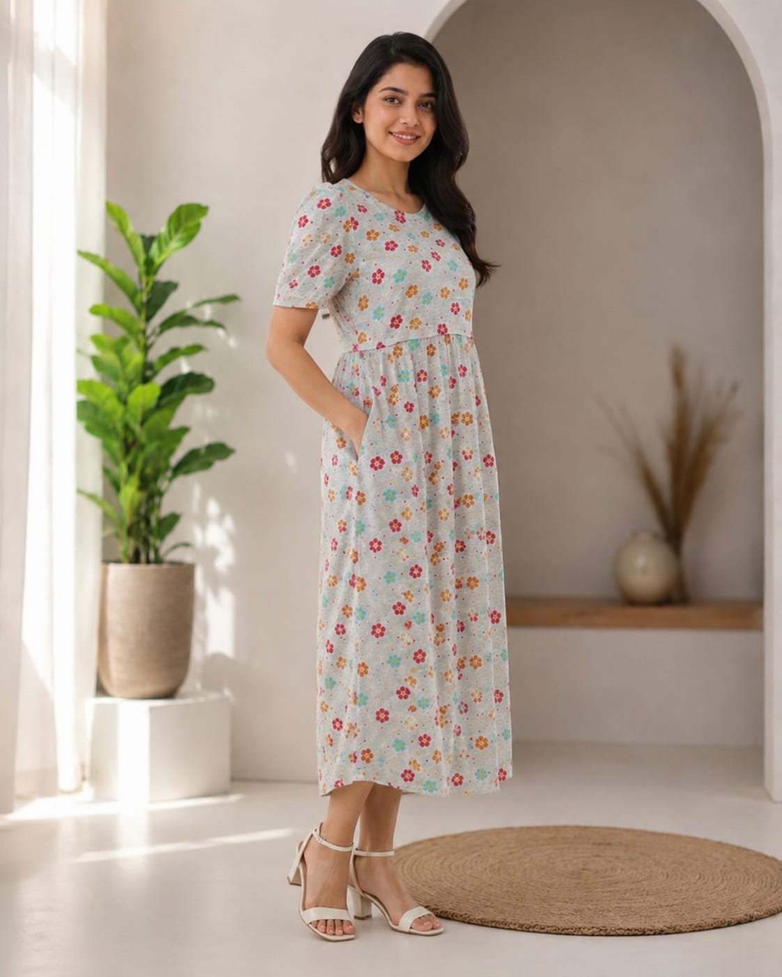 Capri Feeding Wear with Puff Sleeve Melange Floral