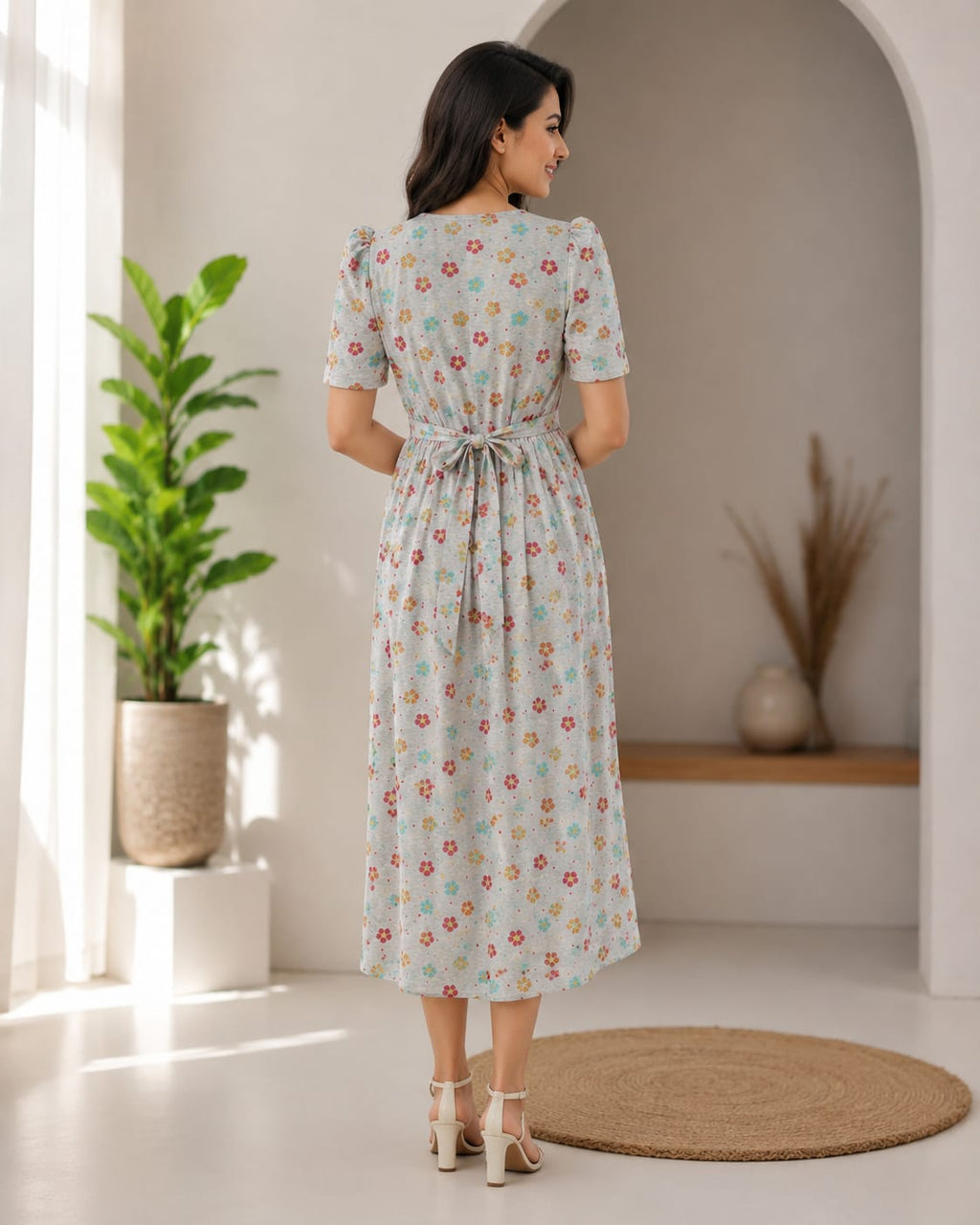 Capri Feeding Wear with Puff Sleeve Melange Floral
