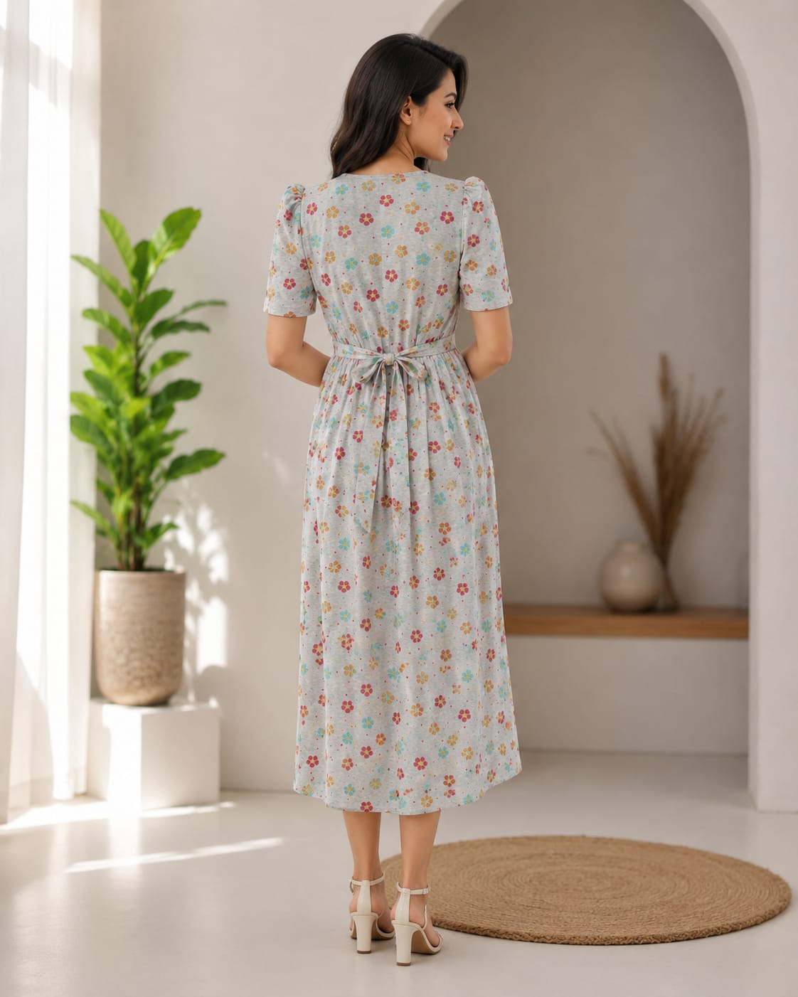 Capri Feeding Wear with Puff Sleeve Melange Floral