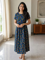 Zipless Feeding Maternity Wear without Puff Sleeve Navy Yellow