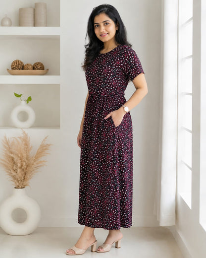 Zipless Feeding Maternity Wear without Puff Sleeve Black Star