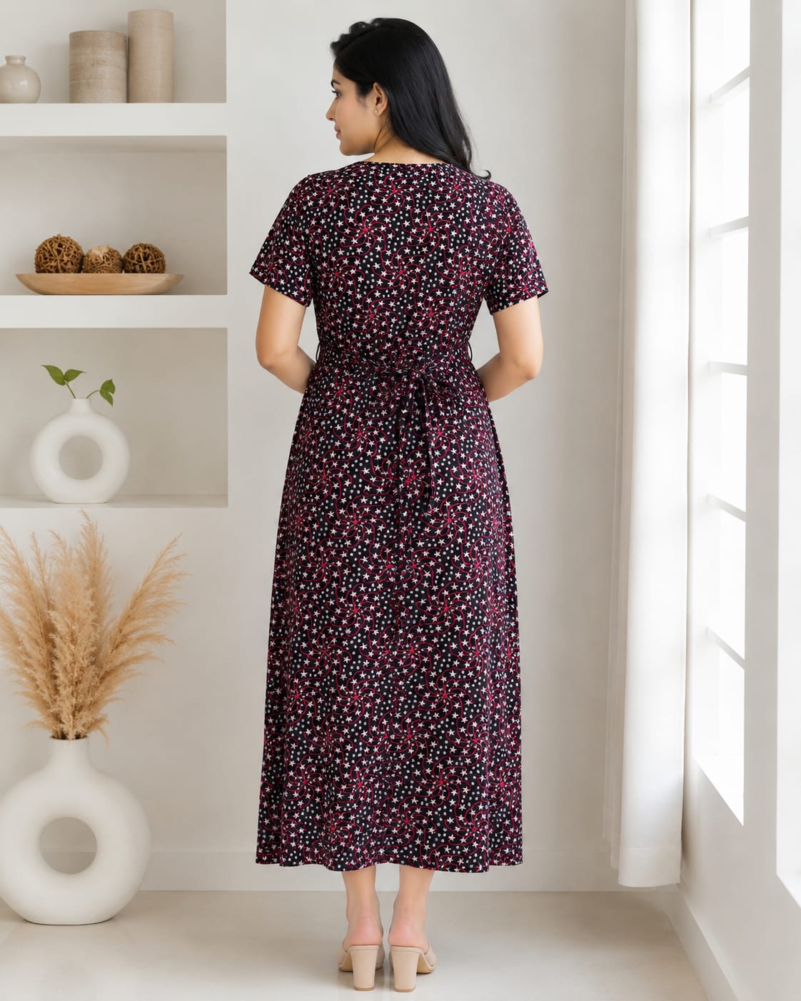 Zipless Feeding Maternity Wear without Puff Sleeve Black Star
