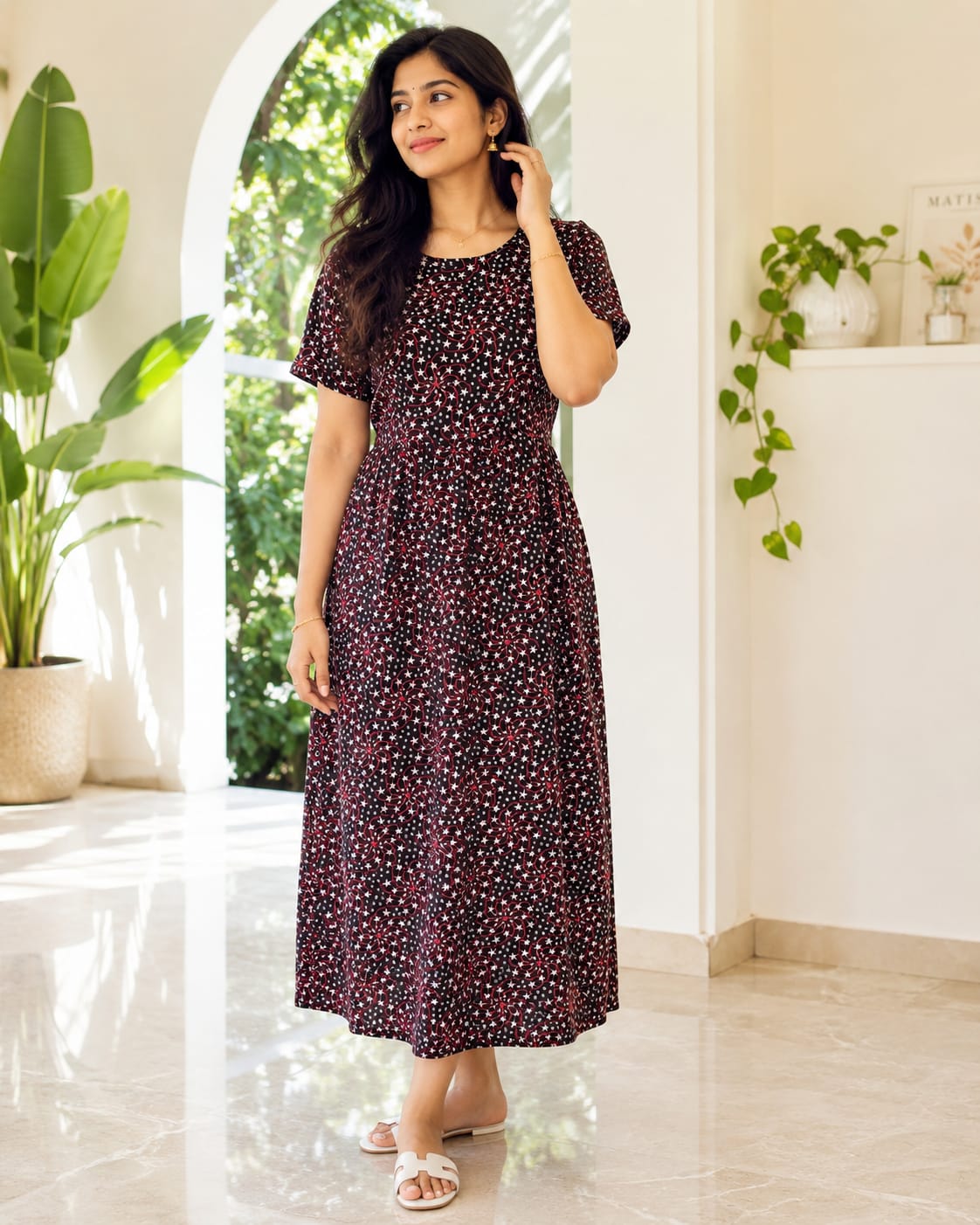 Zipless Feeding Maternity Wear without Puff Sleeve Black Star