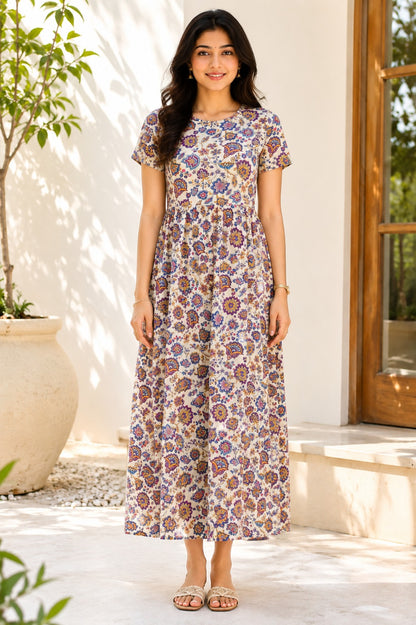 Casual Lounge Wear Non Feeding Half White Purple Floral