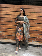 Lara’s Olive Bloom Floral Ethnic 3-Piece Set |  G - 007