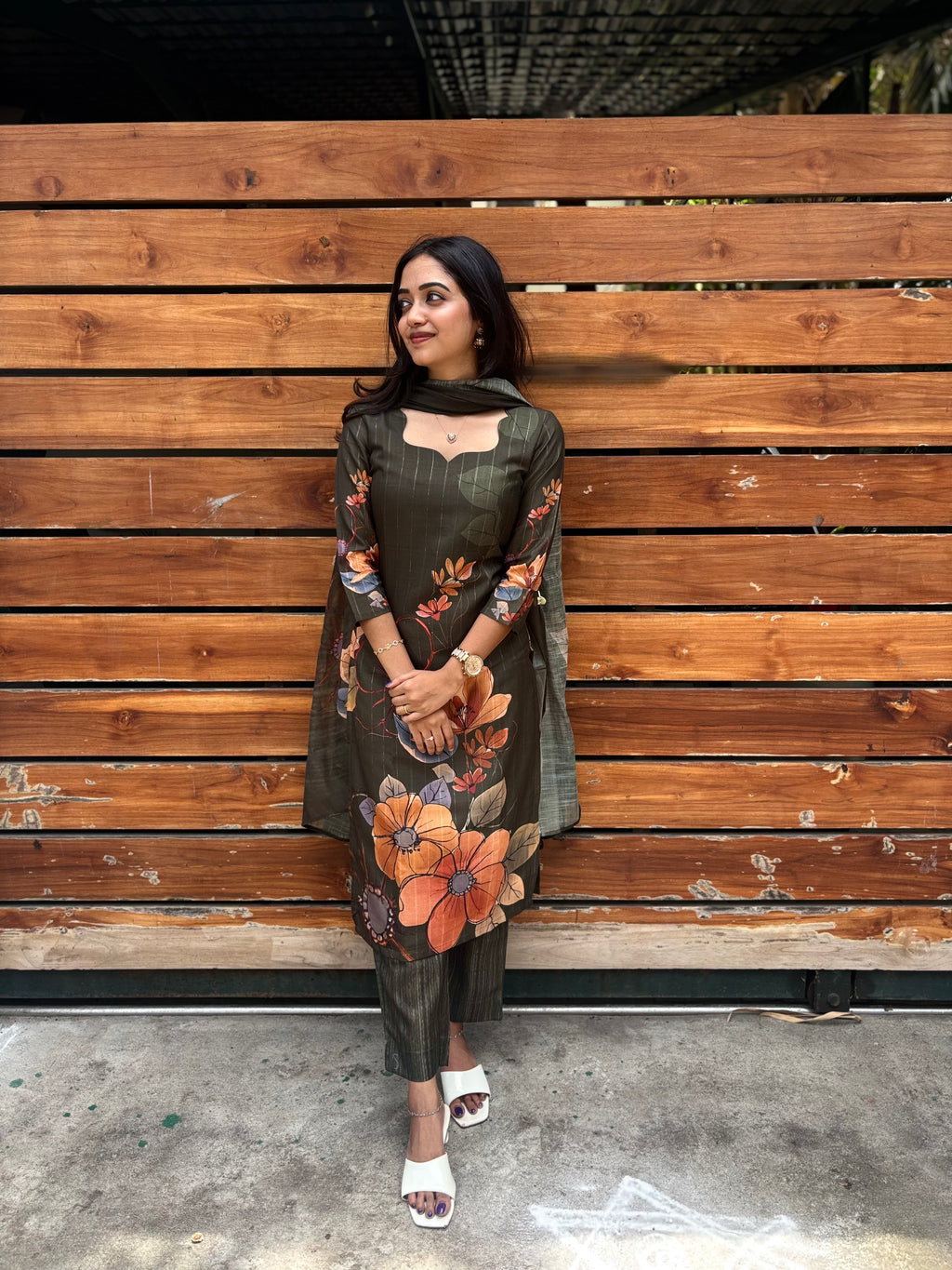 Lara’s Olive Bloom Floral Ethnic 3-Piece Set |  G - 007
