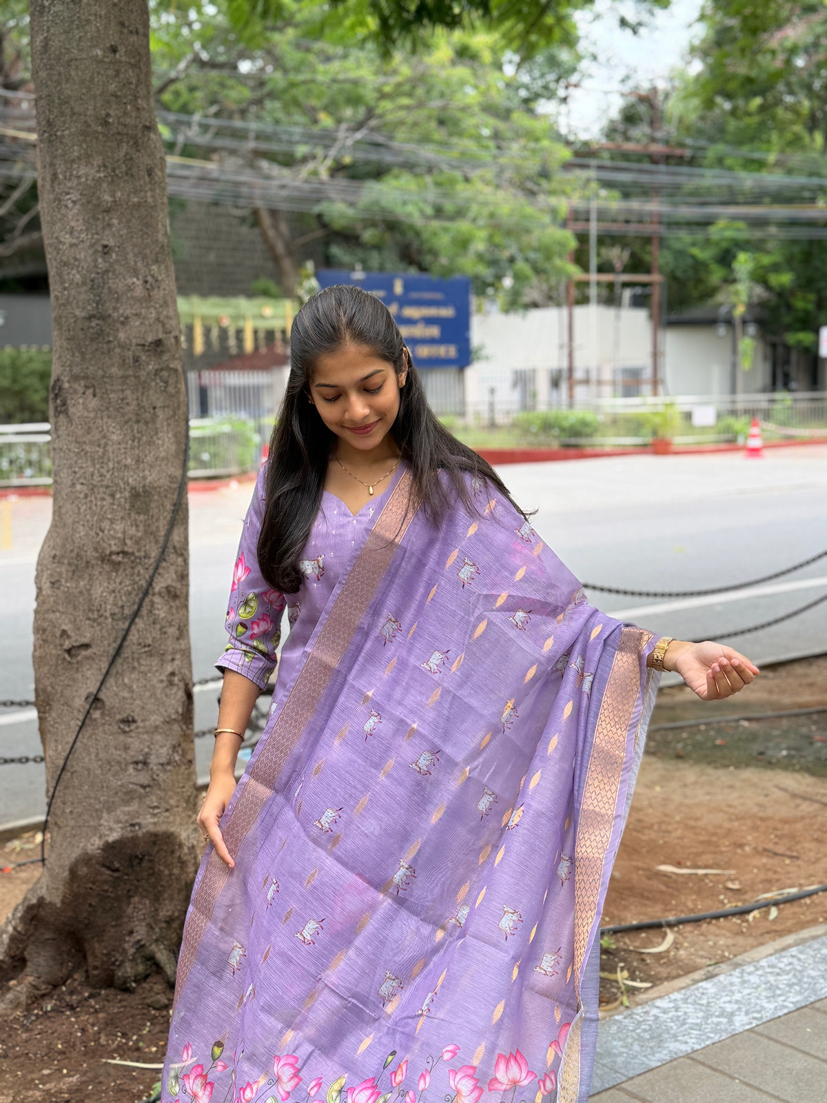 Lara Lilac Muse – 2 Piece Muslin Chanderi Set | F - 010