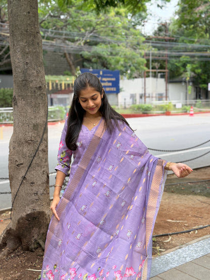 Lara Lilac Muse – 3 Piece Muslin Chanderi Set | LCSL 024