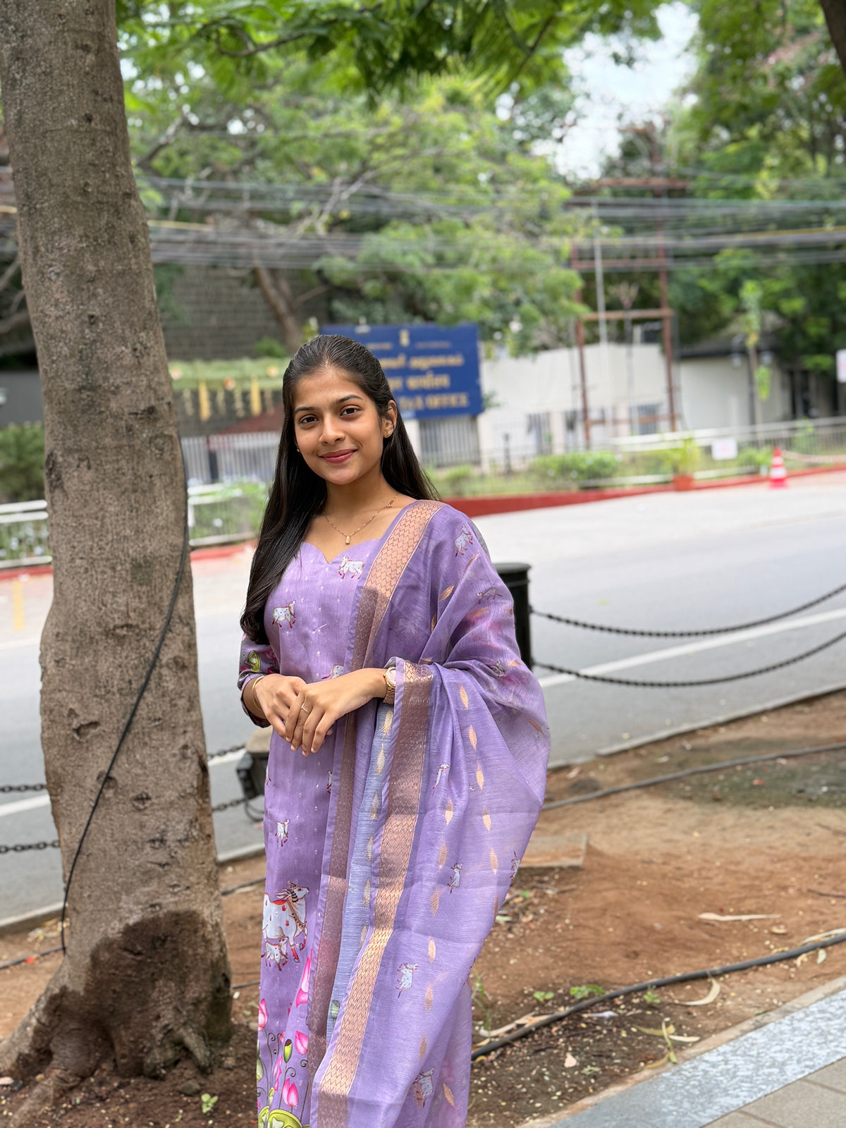 Lara Lilac Muse – 2 Piece Muslin Chanderi Set | F - 010